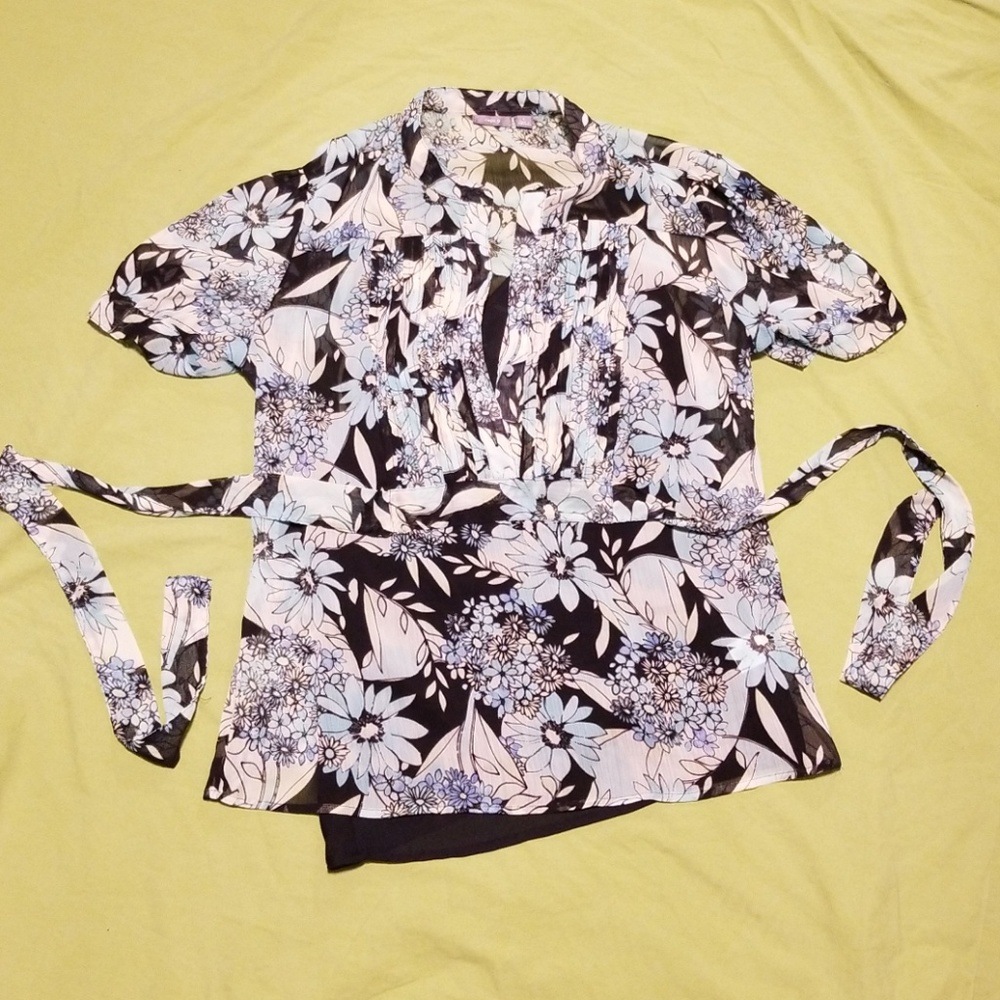 Large Apt.9 Navy/Blue 2pc Sheer Floral Blouse